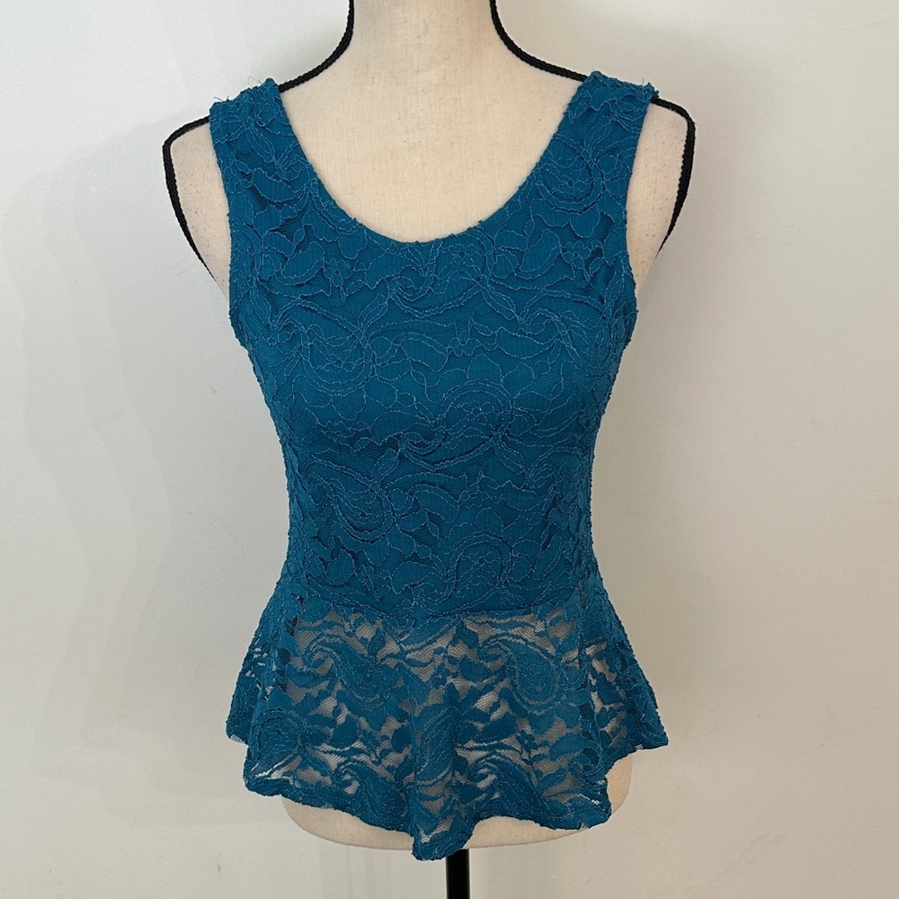 Streetwear Society Teal Lace Peplum Blouse Y2K